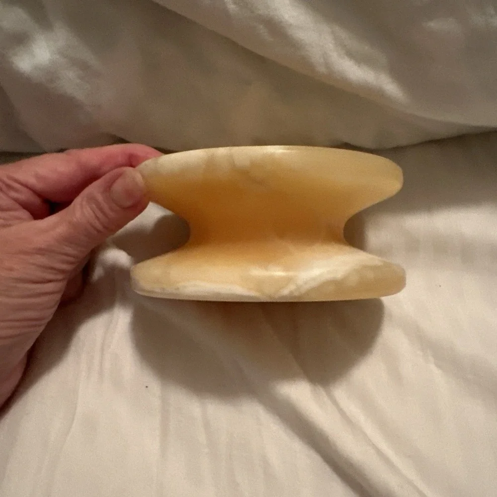 Vintage Egyptian Honey Alabaster Pillar Candle Holder Stand Marbled Stone Decor